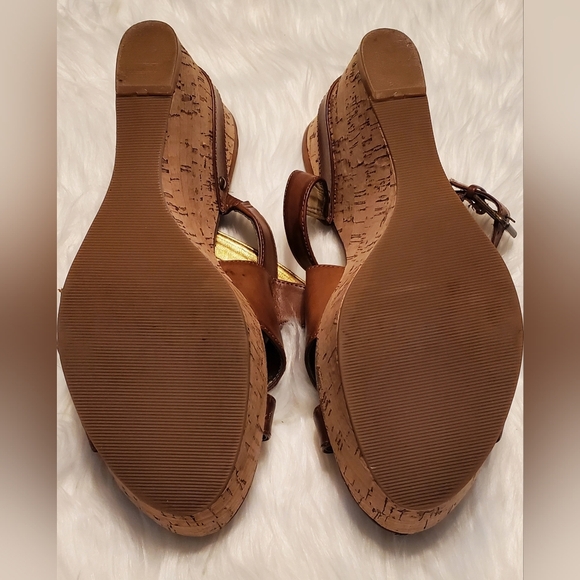 Guess Barclay Brown Leather Cork Wedge Platform Slip On Sandal Heels Size 10 - Picture 8 of 8